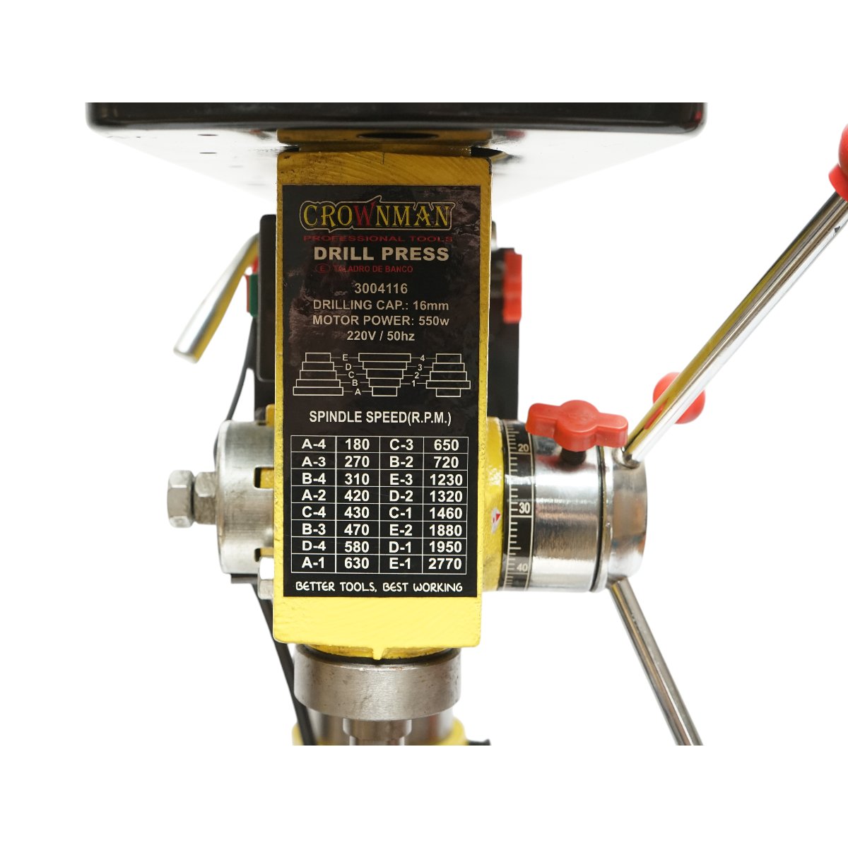 Masina de gaurit cu coloana 550W, 220V, 5 trepte, 16 viteze 180-2770 RPM, diametru max. gaurire 16mm Crownman